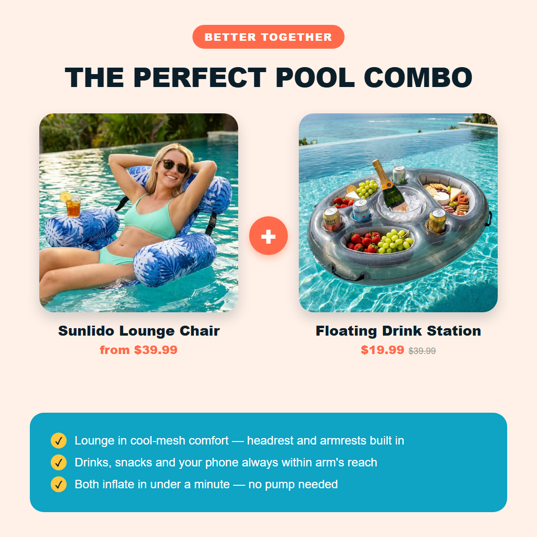 The perfect pool combo: Sunlido Lounge Chair plus Floating Drink Station, features and pricing