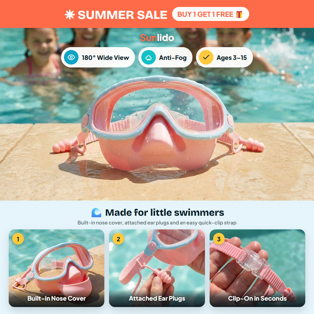 Sunlido kids nose-cover swim mask pink blue