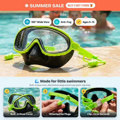 Sunlido kids nose-cover swim mask green black