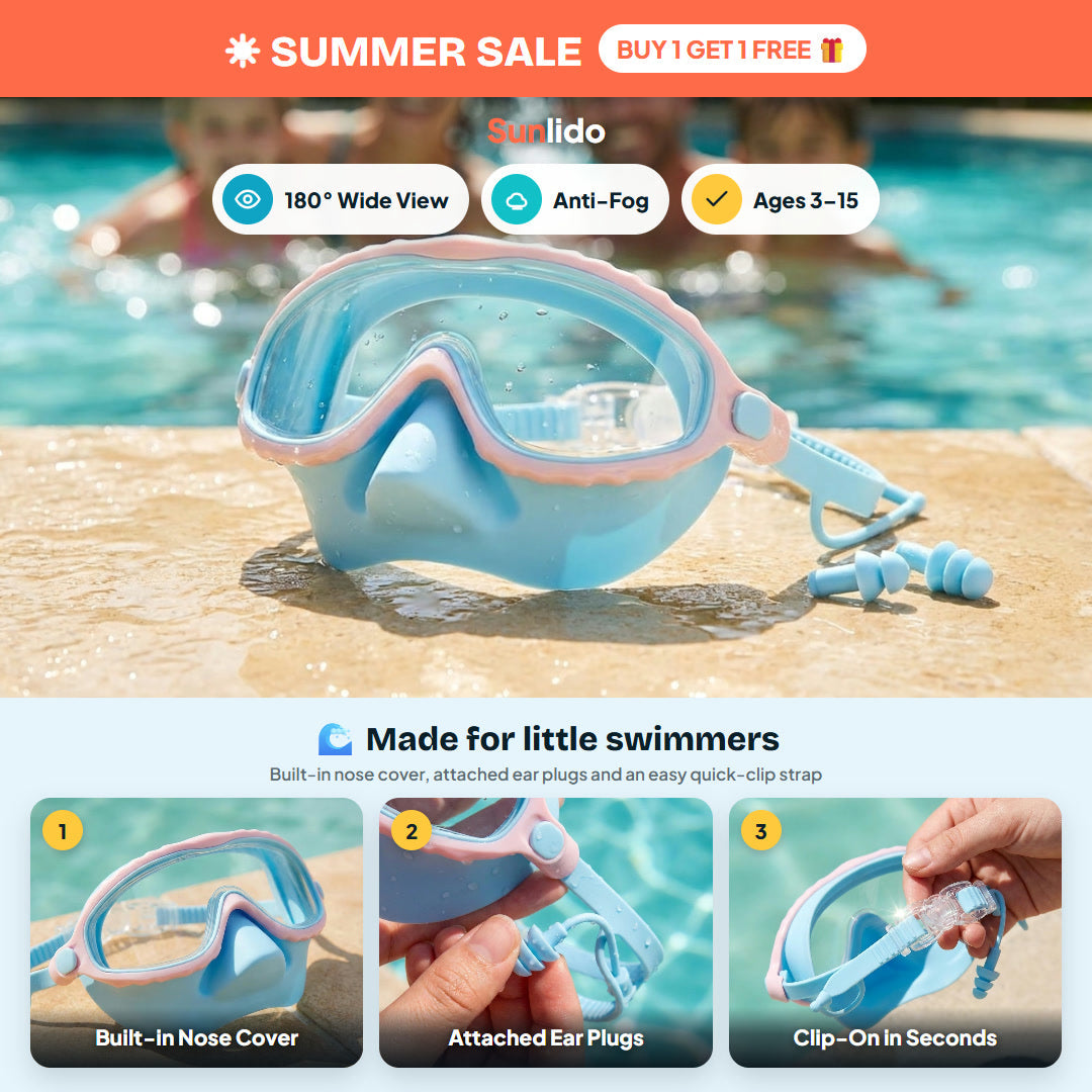 Sunlido kids nose-cover swim mask blue pink
