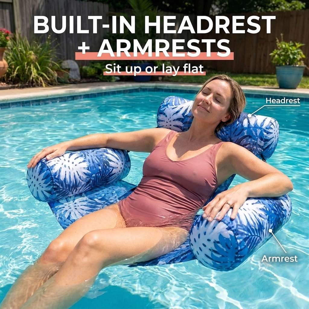 Built-in headrest and armrests, sit up or lay flat