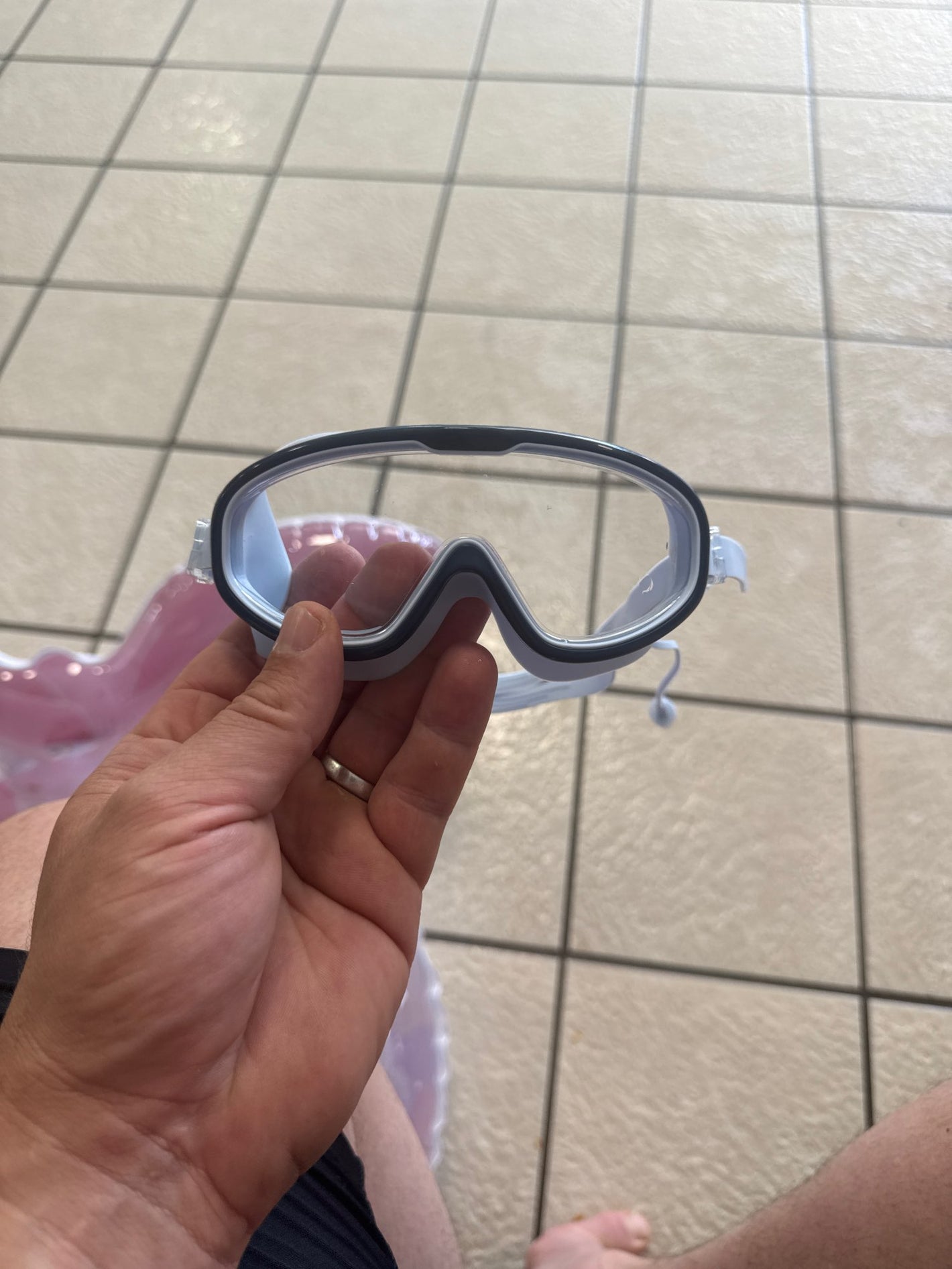 Customer photo - white navy goggles in hand